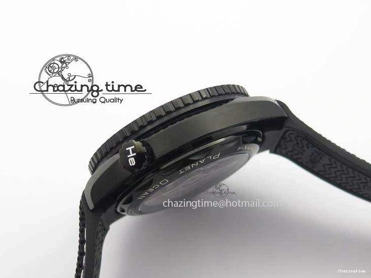 0427 Planet Ocean 45mm GMT DLC JHF Best Edition Black Dial On Rubber Strap A Durable 8194